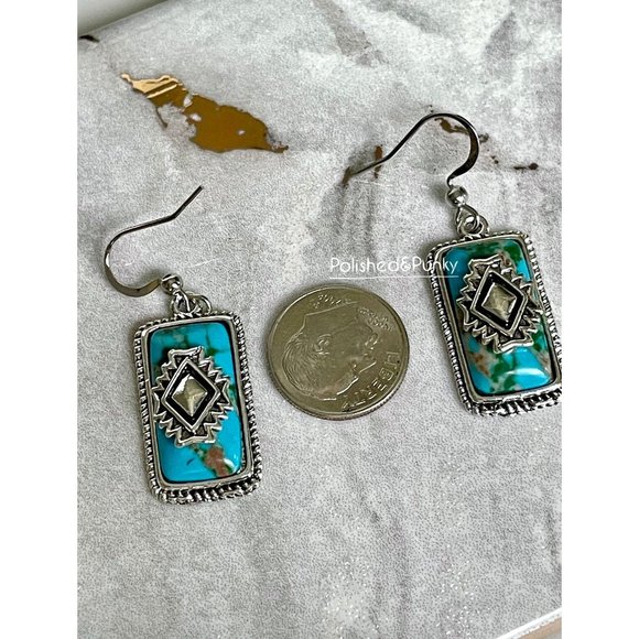 Silver Indian Earrings ~ Turquoise Earrings~ Silver Earrings in gift box - Picture 3 of 3